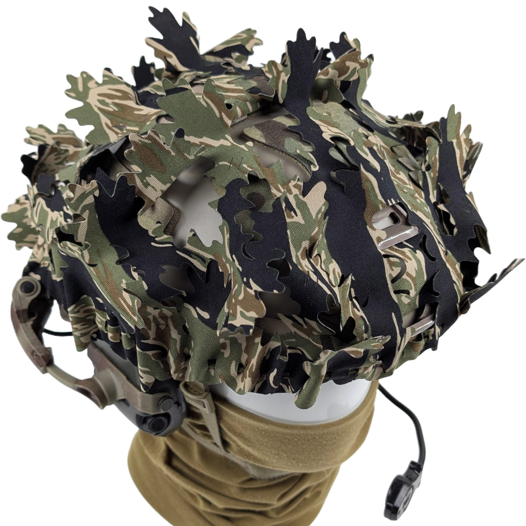 Helmet Scrim Leaf Oak LaserCut Vietnam Tiger Stripe | Rhizome